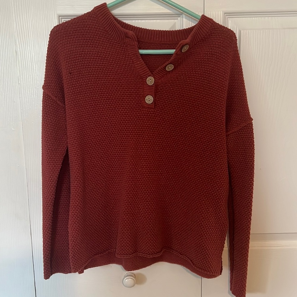 Women's Casual Knit Tops Pullover Loose Fit Side Split Button Sweaters